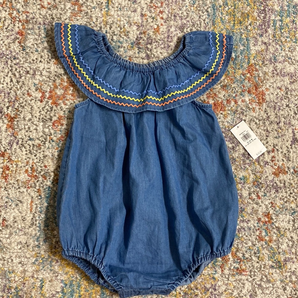 New with tag Old Navy blue embroidered bubble romper 18-24 months